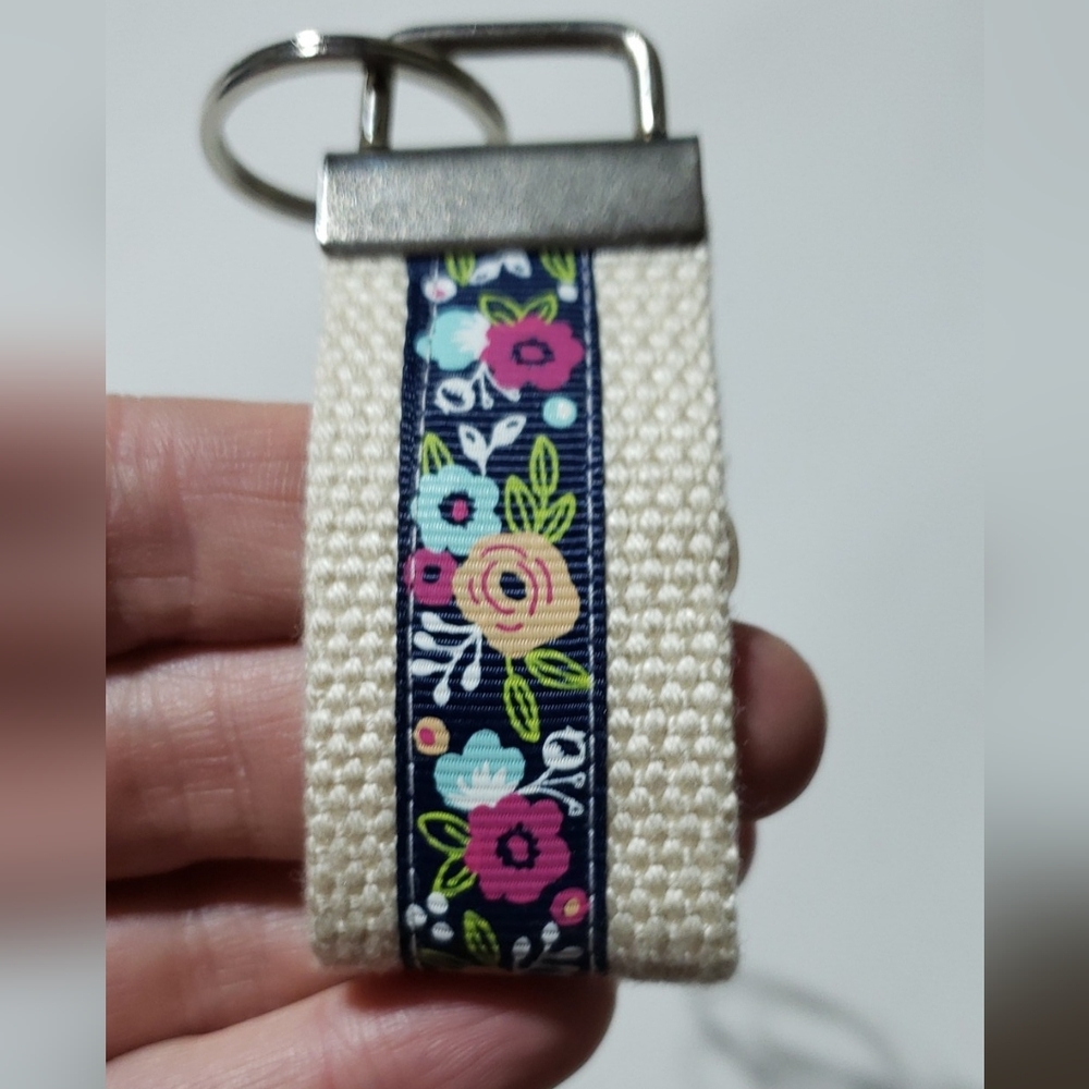 Navy Pink Flower Floral Print handmade Mini Key Fob, women's Keychain key holder
